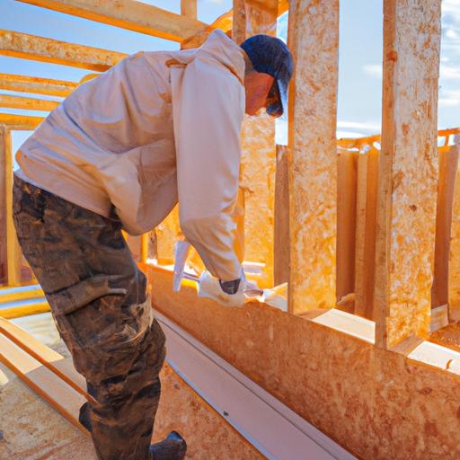 Một thợ xây đang xây khung gỗ bằng tấm ván ép
